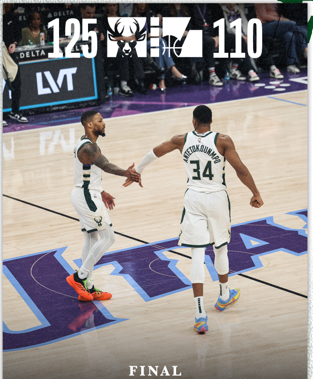 雄鹿主场大胜爵士，字母哥33分8板